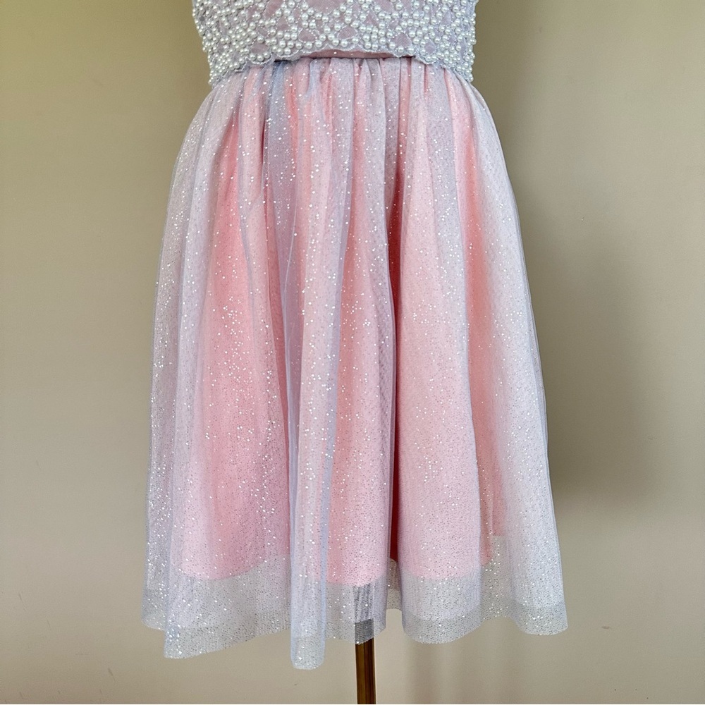 NEW Sparkly Pink Beaded Dress Pearls Junior 7 Balletcore Fairy Feminine Homecomi - Picture 5 of 10